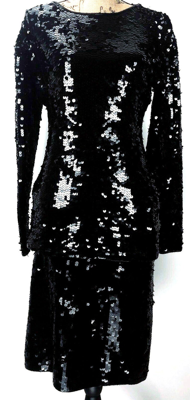Vintage Cathy Hardwick Sequin Disco Party Evening Skirt Suit