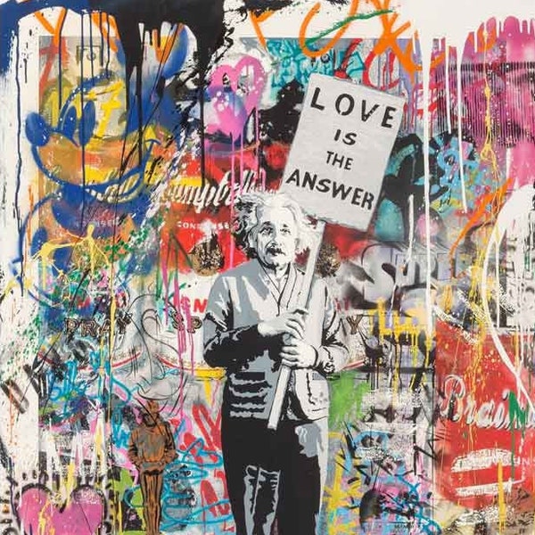Banksy Love Is The Answer Graffiti Wall Art, Einstein Canvas, Banksy Street Art, Canvas Print, Framed Poster Wall Art, Pop Art Ready To Hang