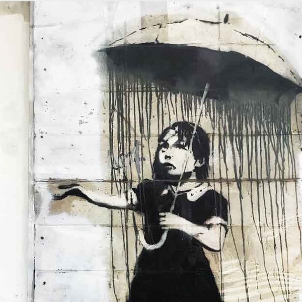 Banksy Umbrella girl - Wall art canvas print, Banksy girl with umbrella, Banksy rain girl, Banksy Street Art, Graffiti wall art