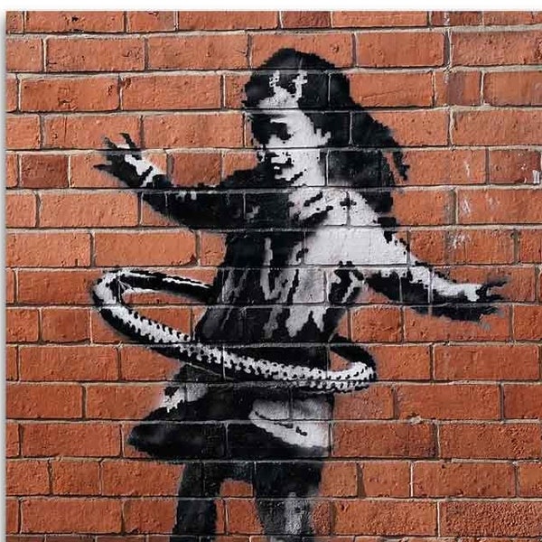 Banksy art - Hula-hooping girl - Banksy wall art, Banksy canvas, Banksy posters, Banksy prints, Banksy graffiti street art, Banksy decor