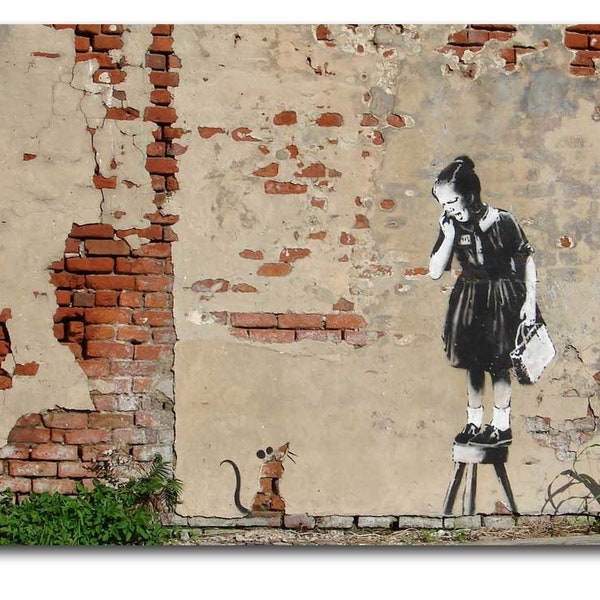 Banksy girl - Rat girl on chair - Girl & Rat - Banksy graffiti street art, Banksy print, Banksy wall art - Banksy canvas or art print poster