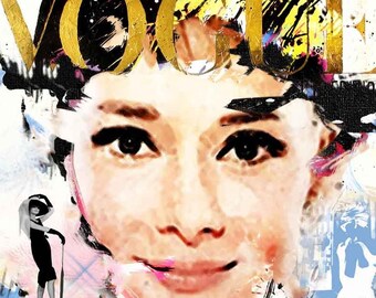 Audrey Hepburn Vogue door Renata Bulkszas - Audrey Hepburn Schilderij Print Trendy Wall Decor Hepburn Canvas Poster Pop Art Gezicht Vrouw Prints