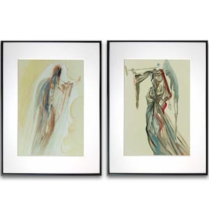 Conjunto de 2 ángeles arte por Salvador Dalí cartel lienzo arte bíblico ángel pared decoración ángel pintura ángel moderno arte impresión cristiana Chrismas regalo