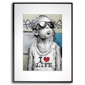 Banksy-Graffiti – Ich liebe das Leben – Banksy-Wandbild, Banksy-britische Kunst, Straßenkunst, Banksy-Graffiti-Wandkunst, gerahmtes Banksy-Poster oder Banksy-Leinwand