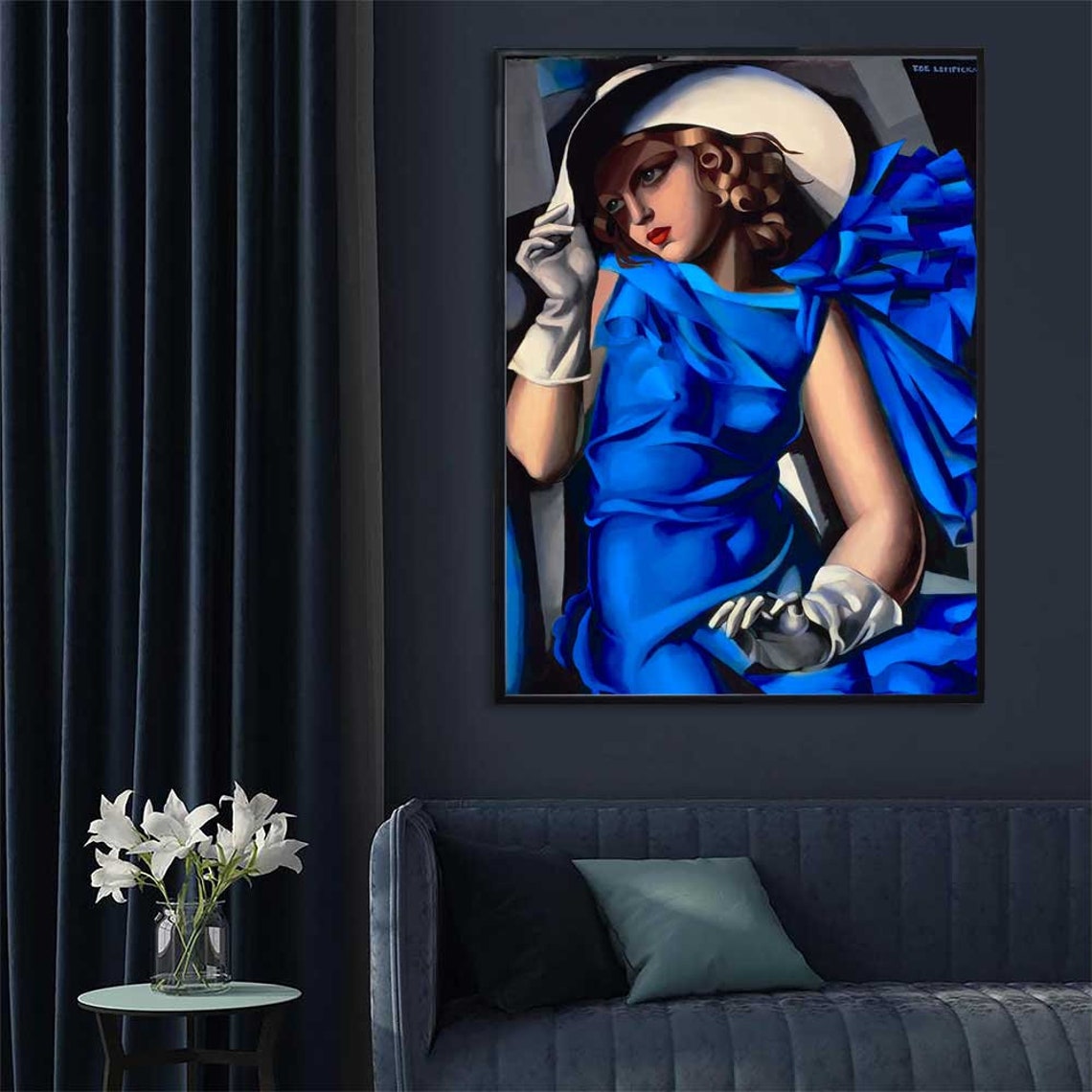 Tamara De Lempicka Young Lady With Gloves Blue Fineart Print Etsy