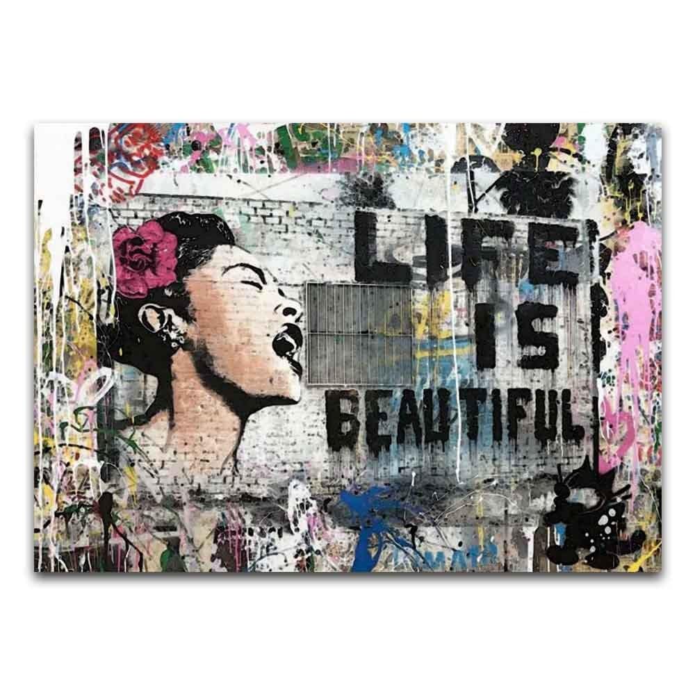 額縁　BANKSY Life is beautiful Banksy, Life is Beautiful - Canvas Wrap Print - PersonalThrows