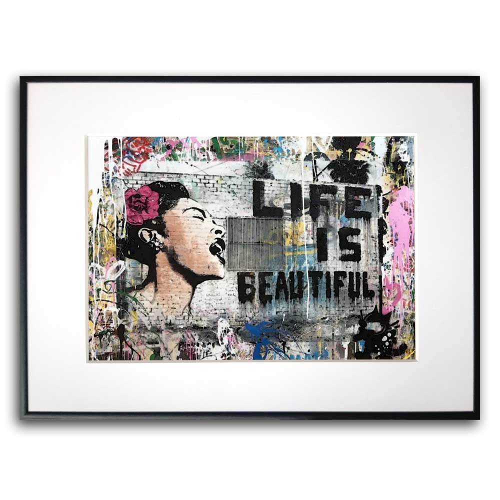 Banksy Life is Beautiful Wall Decor, Graffiti Art Canvas, Woman