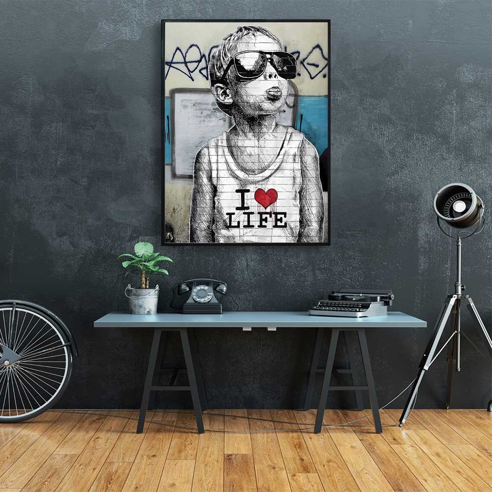 Banksy I Love Life Banksy Mural, Banksy Reproduction, Street Canvas, Street Art Painting, Banksy