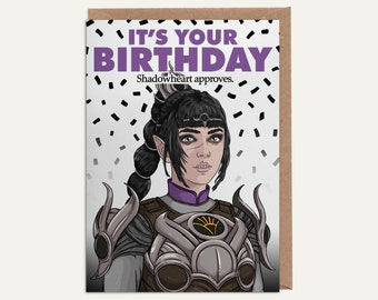 Shadowheart Birthday Card - Popular Video Game, Recycled Card