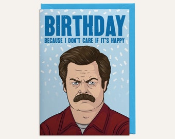 Birthday - Ron Swanson - Parks And Rec - Popular TV Show - Birthday Card + Envelope