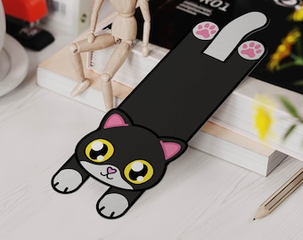 Tuxedo Cat Bookmark – Die Cut Laminated Animal Shape