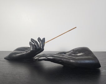 Feminine Hand Incense Holder - 2 Piece - Modern Decor - Incense Burner Ash Catcher - Female Hands Incense Tray - Black