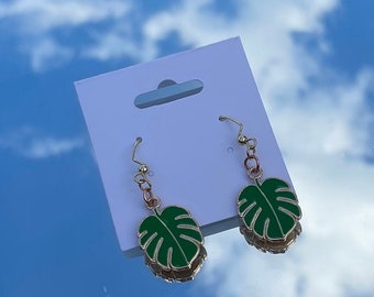 enamel leaf earrings