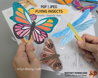 DIY Fun Moving Craft -Flying Insects, Paper Toy Printable Crafting Activity, Kid Art Craft Project, School Printable Craft, PDF Digital File