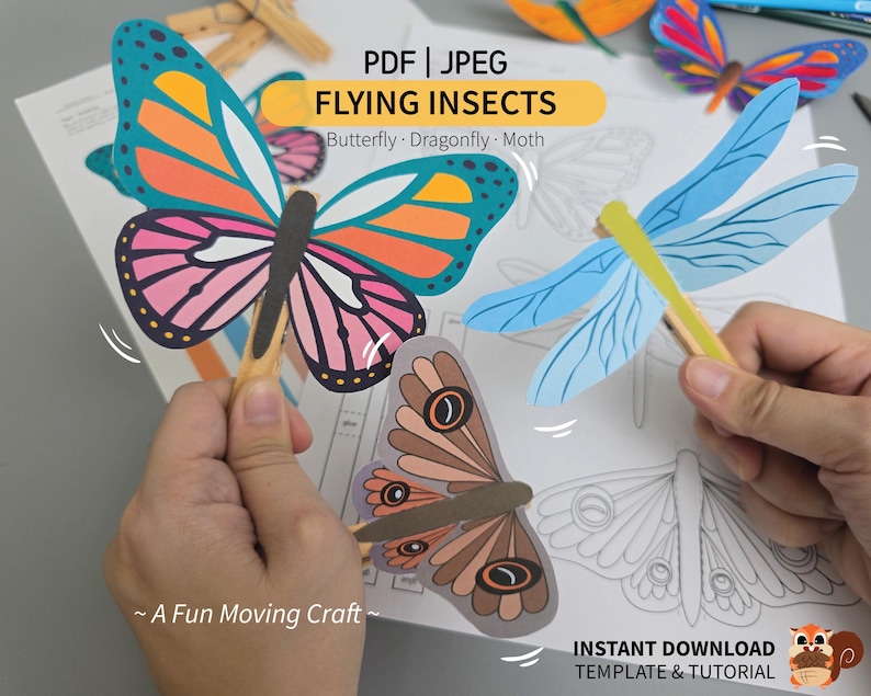 Parachuting Insect Craft DIY Fun Moving Craft -flying Insects, Paper Toy Printable Crafting ...