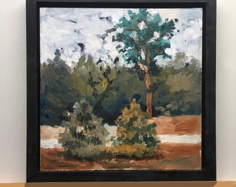 Landscape painting with trees 12x12" on panel sold by artist  FredBellArt Framed Scenery Landscape One Of a Kind