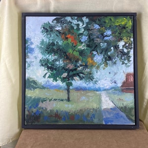 Pensive Moment, landscape painting, original art, not a print, 16x16, framed. image 6