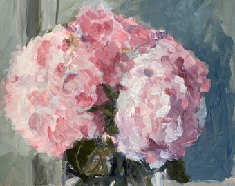 Floral, painting, still life, hydrangeas, 12x9, original, not a print, acrylic, easy to hang,