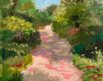 Provincetown Path, landscape painting, sandy path, Cape Cod, 12x9, acrylic, ready to hang.