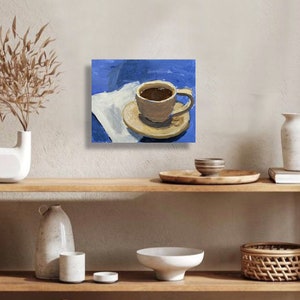 Wake Up, 8x10, cup of coffee, painting, still life, ready to hang, blue. image 2