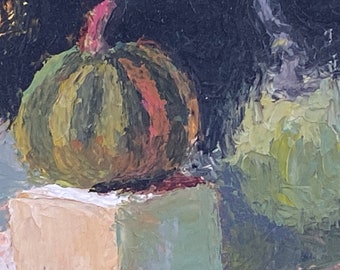 Painting, framed, original oil, of 2 small Gourds, still life, objects, art painting, small painting, art, gift,