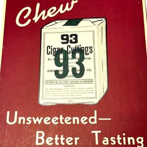 Anuncio de cartón de recortes de puros Chew 93 vintage, década de 1950, 23 x 28 cm