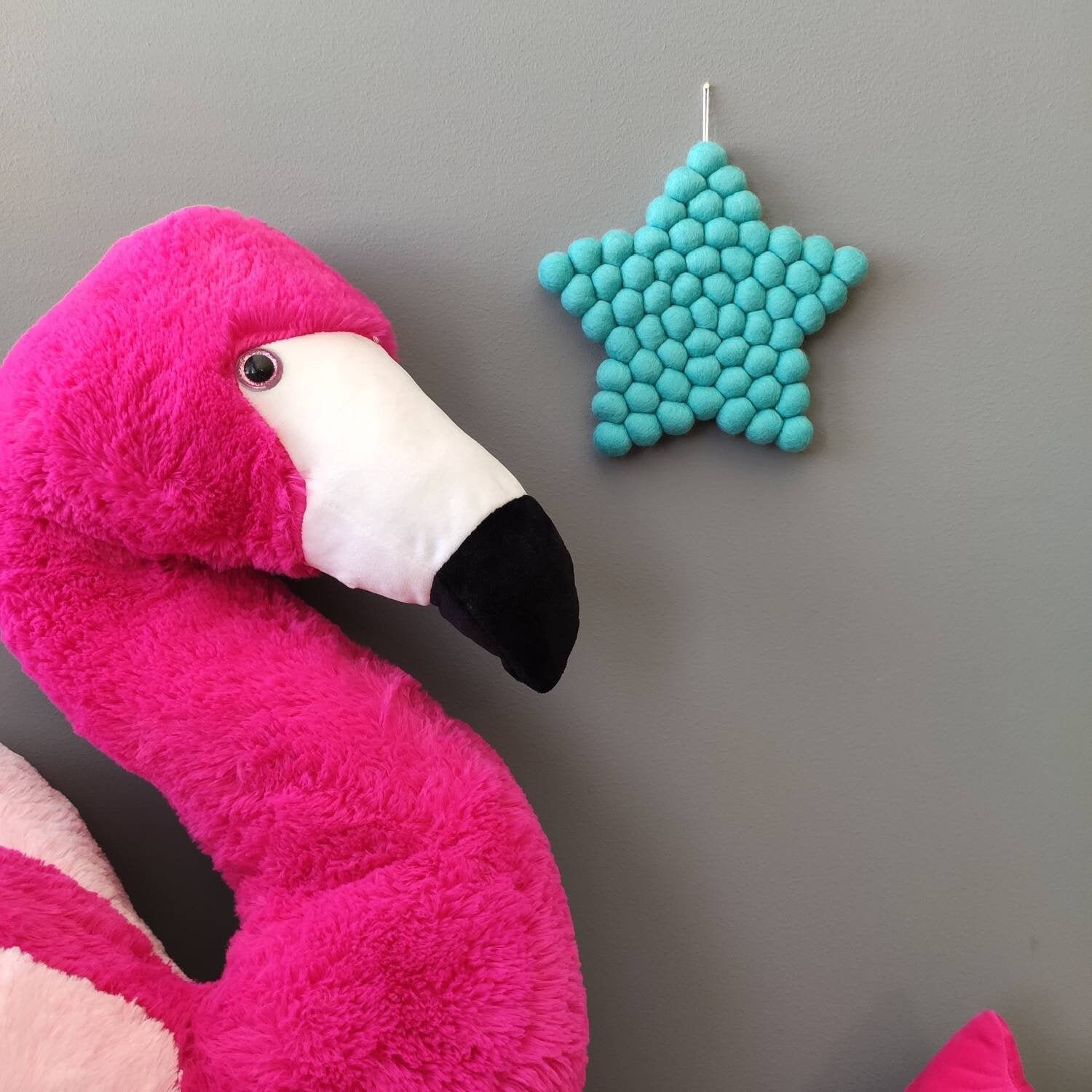 Boules de Feutres Etoile, Tissage Mural en Laine à Suspendre Turquoise