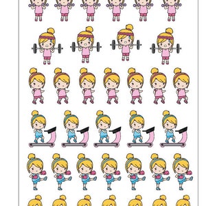 workout stickers, workout planner, planner, cute girl stickers