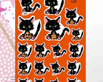 black cat stickers, cat stickers, Halloween stickers,