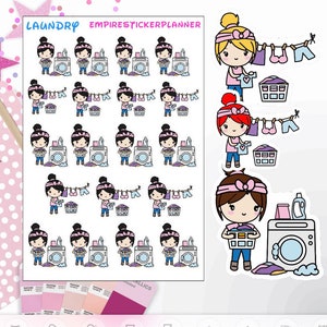 Laundry stickers,  cleaning stickers, decor planner stickers, more hair color options