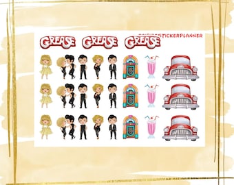 grease character stickers, planner stickers movies stickers
