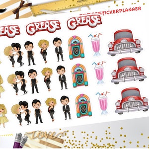 grease character stickers, planner stickers movies stickers