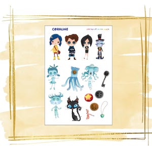 Coraline stickers, planner decor, character stickers