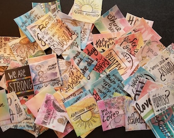 Inspirational Sticker Assortment- Pack of 10- Original Art- Positive quotes- Homemade paintings- 2x2 inch- laptops, folders, notebooks