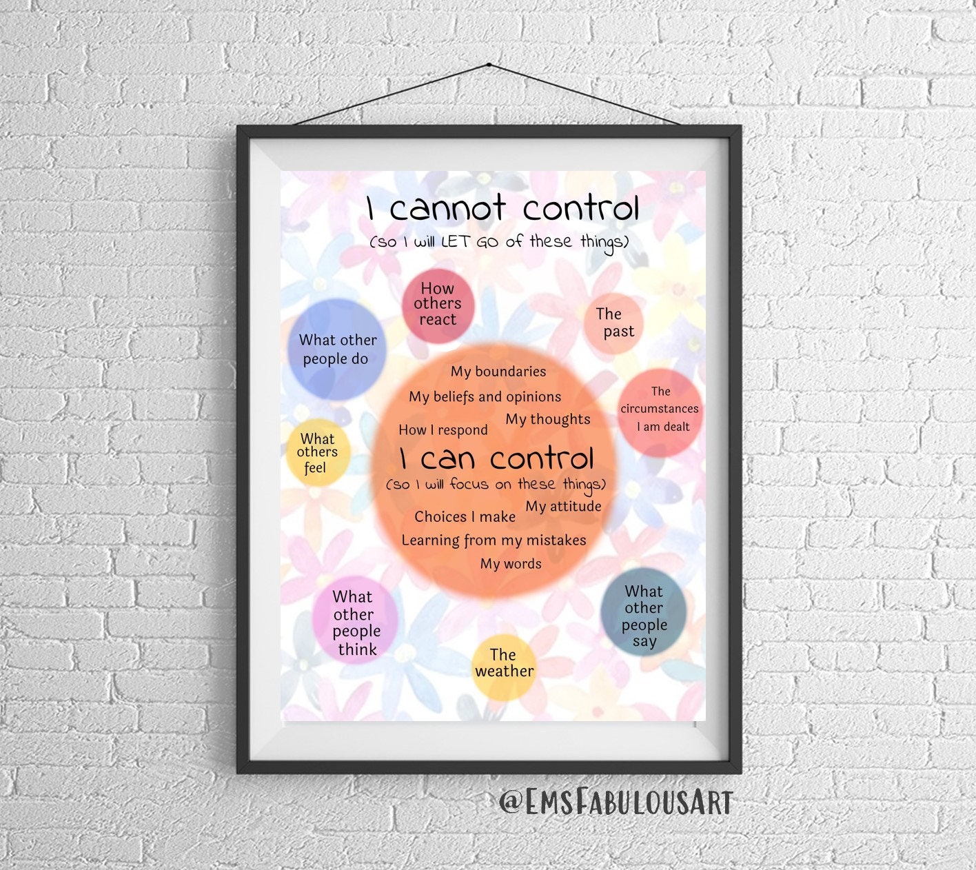 PHYSICAL COPY- What I Can and Cannot Control- Therapist Wall Art ...