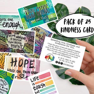 Kindness Cards- Laminated Art- Card Stuffers- Pack of 25- Spread Kindness- Positive Quotes- Inspirational Message- Random Acts of Kindness