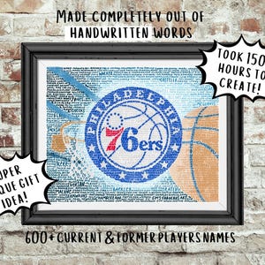 Philadelphia 76ers Word Art Print, NBA, Eastern Conference, Basketball Lover, Philly Sports, Erving,  Joel Embiid, Unique Christmas Gift