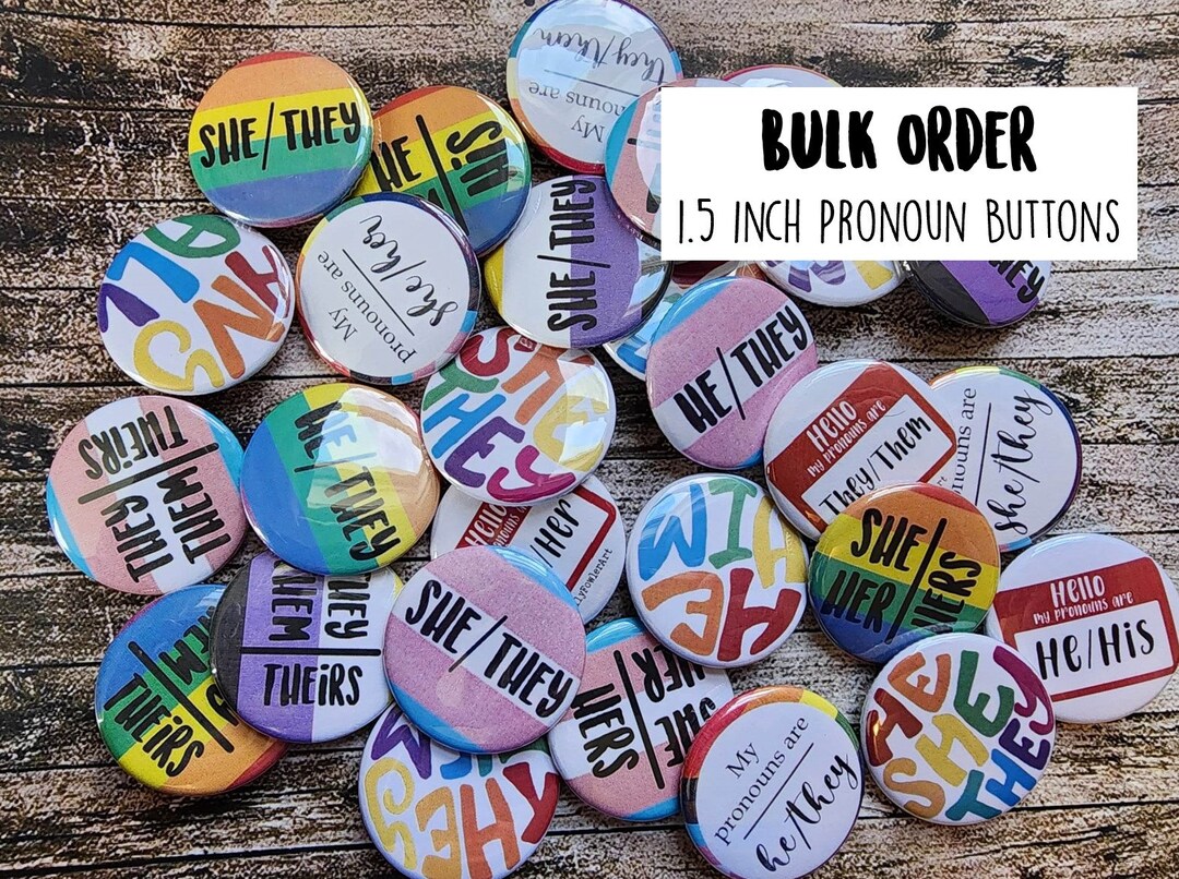 Bulk, Pronoun Theythem Rainbow Striped Circle Button Pins, Lgbtq Gay Pride 100 Pins