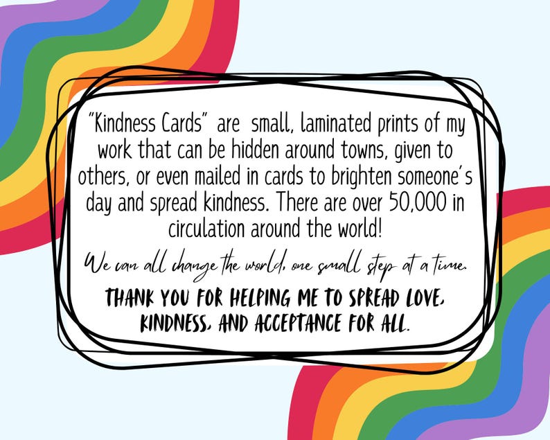25 Kindness Cards, Original Art, Positive Affirmation Inserts, Random Acts of Kindness Gift, Laminated Lunchbox Notes, Mental Health Support image 7