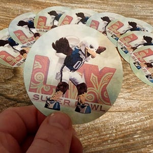 Eagles Superbowl LIX Sticker- Vinyl Laminate Waterproof Sticker- Go Birds- Philadelphia Sports- Jalen Hurts- Saquon Barkley- Swoop Mascot