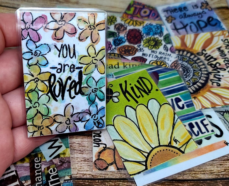 25 Kindness Cards, Original Art, Positive Affirmation Inserts, Random Acts of Kindness Gift, Laminated Lunchbox Notes, Mental Health Support image 6