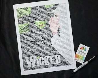 Wicked Broadway Musical Word Art Poster, Idina Menzel, Elphaba, Glinda, Broadway Obsessed, Musical Gift Idea, Musical Theatre Typography Art