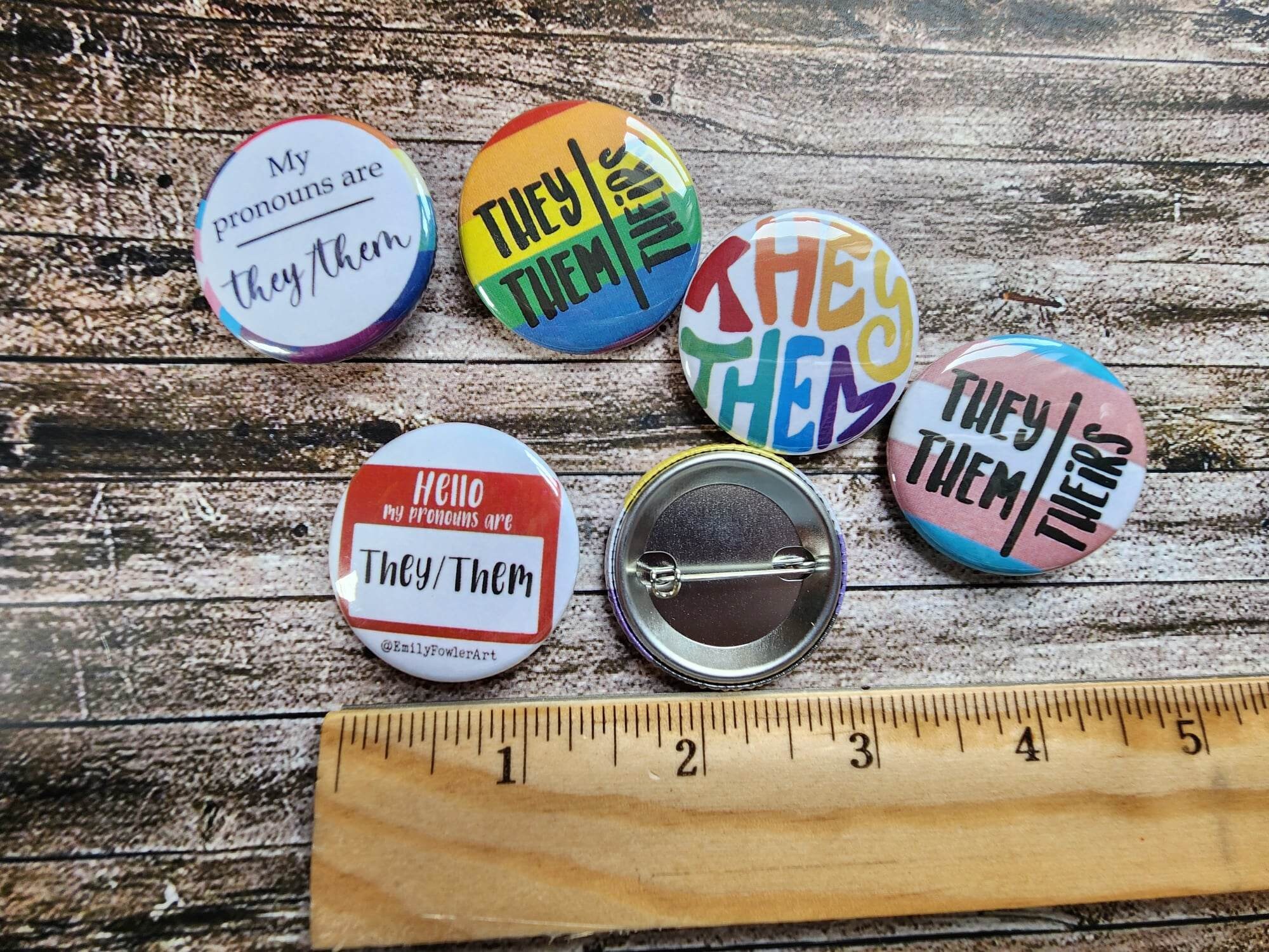 Bulk, Pronoun Theythem Rainbow Striped Circle Button Pins, Lgbtq Gay Pride 100 Pins