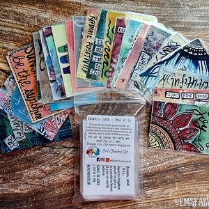 25 Kindness Cards, Original Art, Positive Affirmation Inserts, Random Acts of Kindness Gift, Laminated Lunchbox Notes, Mental Health Support image 2