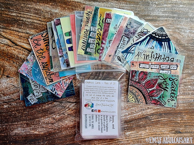 25 Kindness Cards, Original Art, Positive Affirmation Inserts, Random Acts of Kindness Gift, Laminated Lunchbox Notes, Mental Health Support image 2