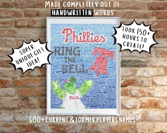 Ring the Bell Word Art Print, Philadelphia Phillies, Red October, Unique Baseball Fan Art, Phanatic, Man Cave Art, Cool Christmas Gift