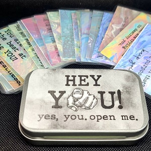 Hey You...Open Me! Motivational Card Box- Keep Going Quotes- Gift for Friends- Depression Gift Box- Self Affirmation Cards- Laminated Cards