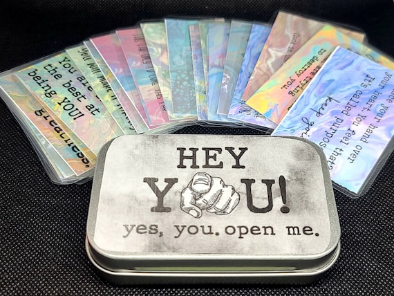 Hey You...Open Me! Motivational Card Box- Keep Going Quotes- Gift for Friends- Depression Gift Box- Self Affirmation Cards- Laminated Cards