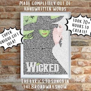 Wicked Broadway Musical Word Art Poster- Idina Menzel- Elphaba- Glinda- Broadway Obsessed- Musical Gift Idea- Songs to Wicked- Unique Gift