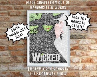 Wicked Broadway Musical Word Art Poster- Idina Menzel- Elphaba- Glinda- Broadway Obsessed- Musical Gift Idea- Songs to Wicked- Unique Gift
